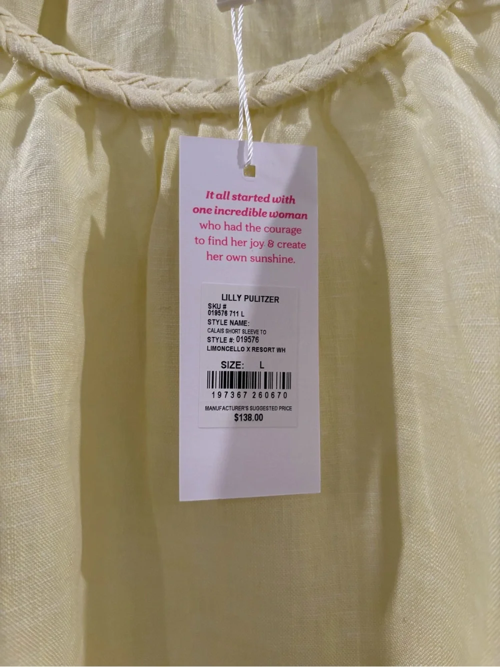 Lilly Pulitzer Pale Yellow Linen Puff-Sleeve Scoop Neck Top
